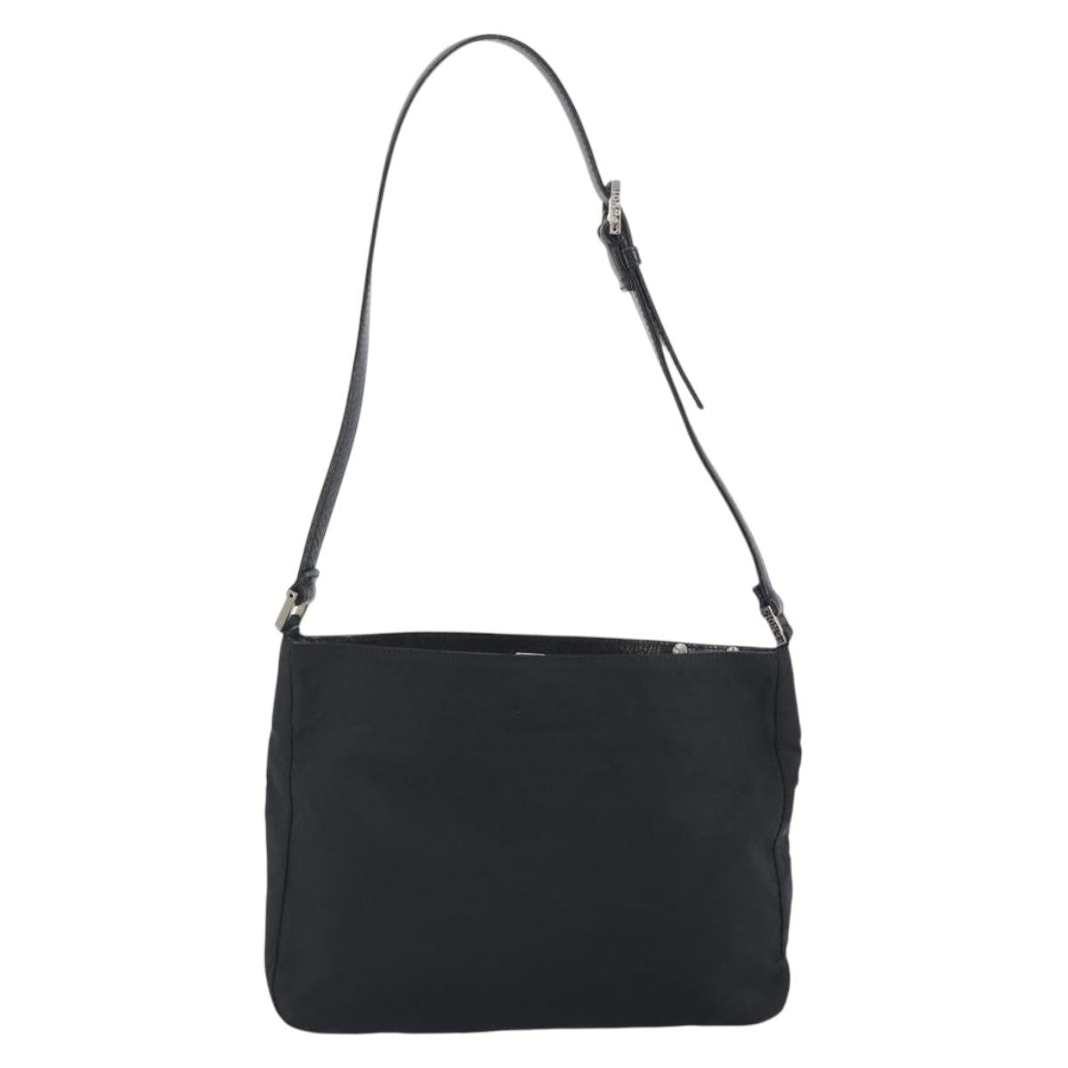 FENDI Shoulder Bag Nylon Black Silver Auth 195365A