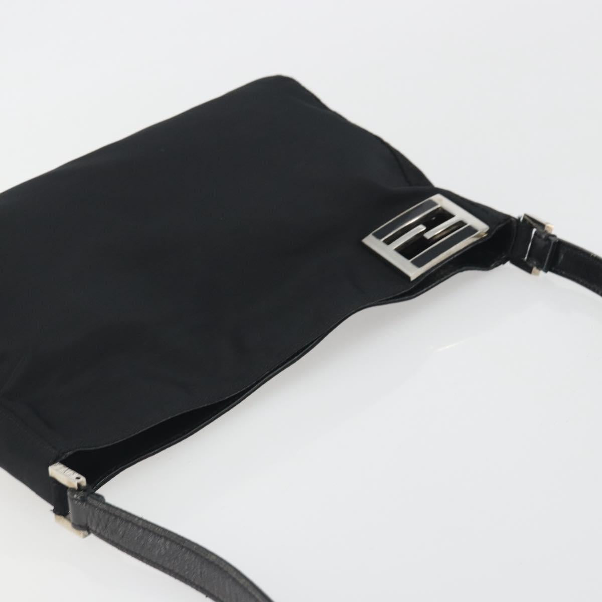 FENDI Shoulder Bag Nylon Black Silver Auth 195365A