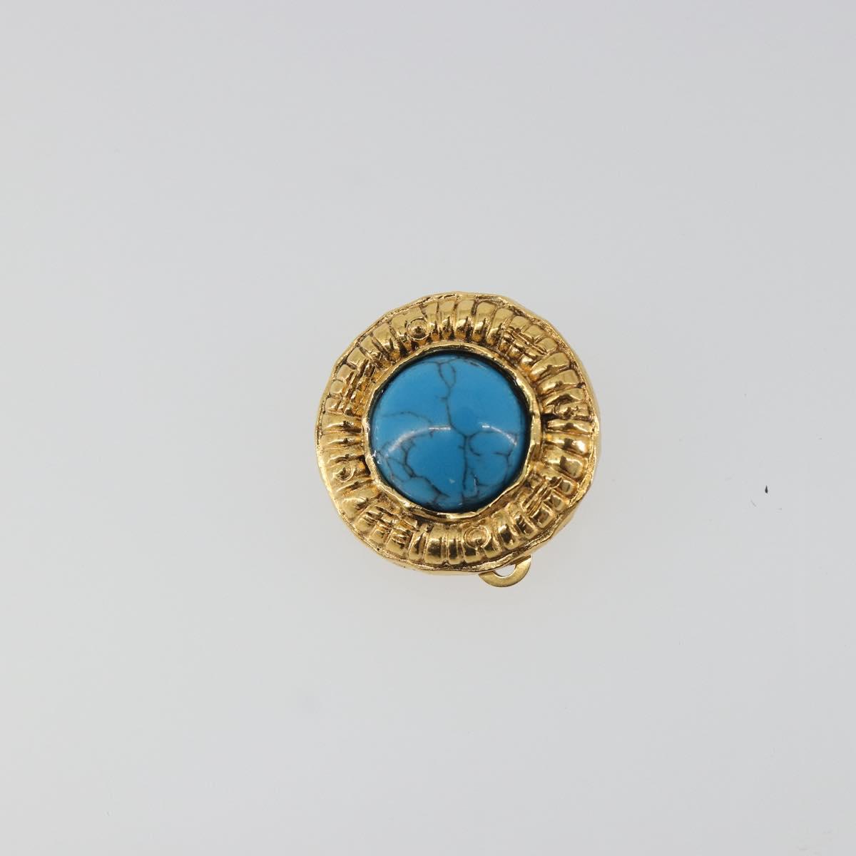 CHANEL Earring Metal Gold Tone Blue CC Auth 195370