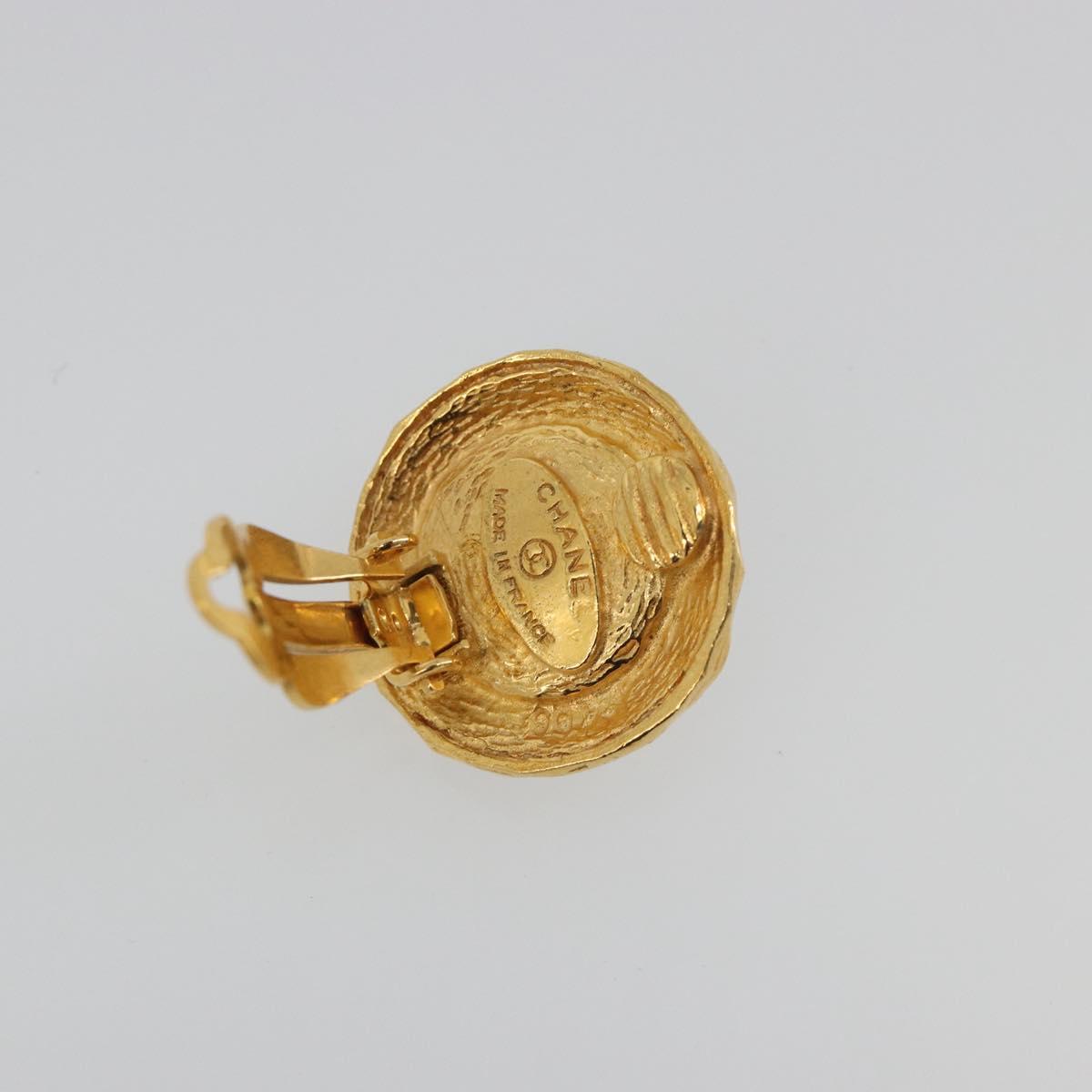 CHANEL Earring Metal Gold Tone Blue CC Auth 195370