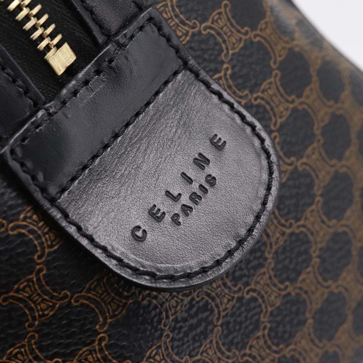 CELINE Macadam Canvas Boston Bag PVC Leather Black Gold Auth 195373V