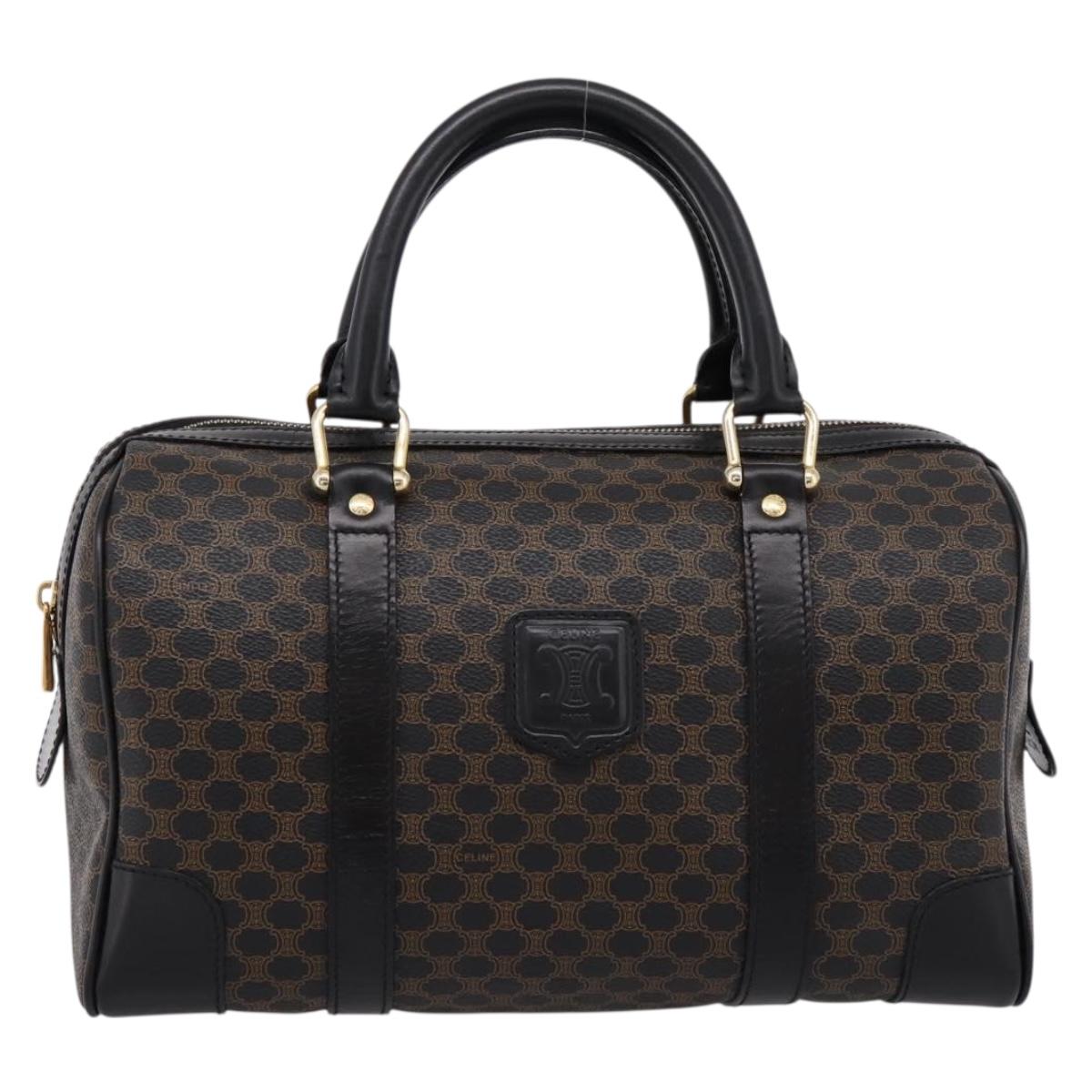 CELINE Macadam Canvas Boston Bag PVC Leather Black Gold Auth 195373V