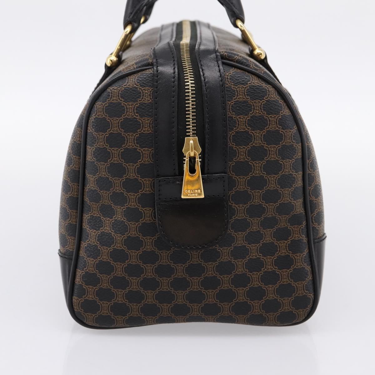 CELINE Macadam Canvas Boston Bag PVC Leather Black Gold Auth 195373V