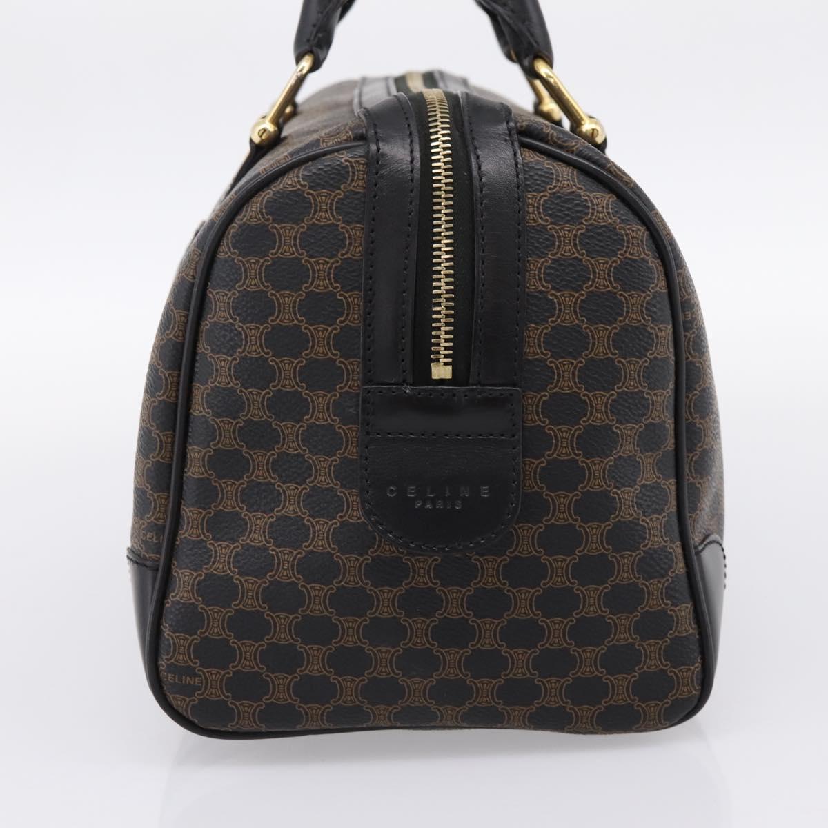 CELINE Macadam Canvas Boston Bag PVC Leather Black Gold Auth 195373V