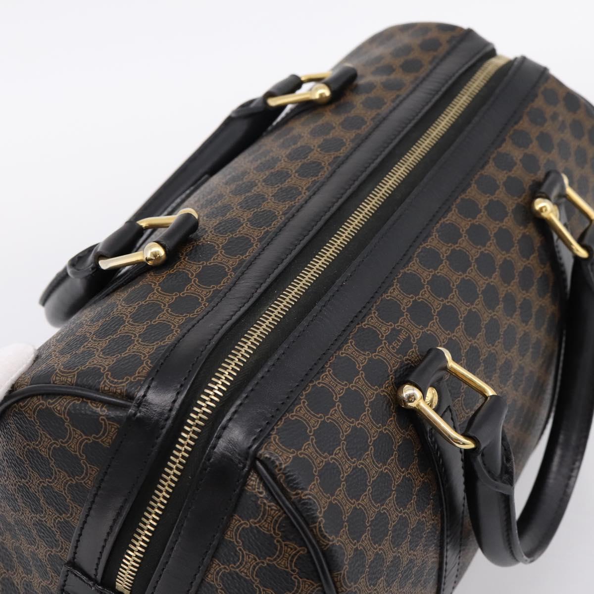 CELINE Macadam Canvas Boston Bag PVC Leather Black Gold Auth 195373V