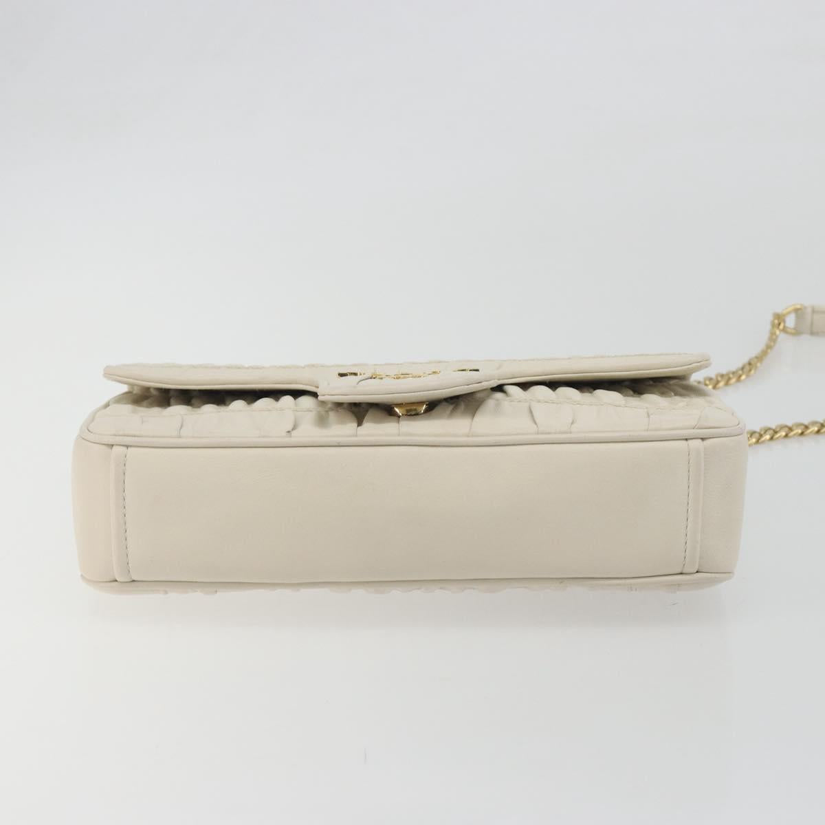 PRADA Gathered Chain Shoulder Bag Leather White Gold Tone Auth 195375V