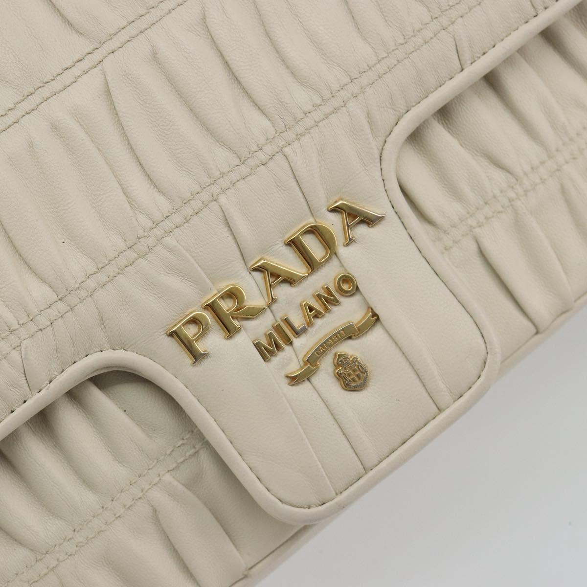 PRADA Gathered Chain Shoulder Bag Leather White Gold Tone Auth 195375V