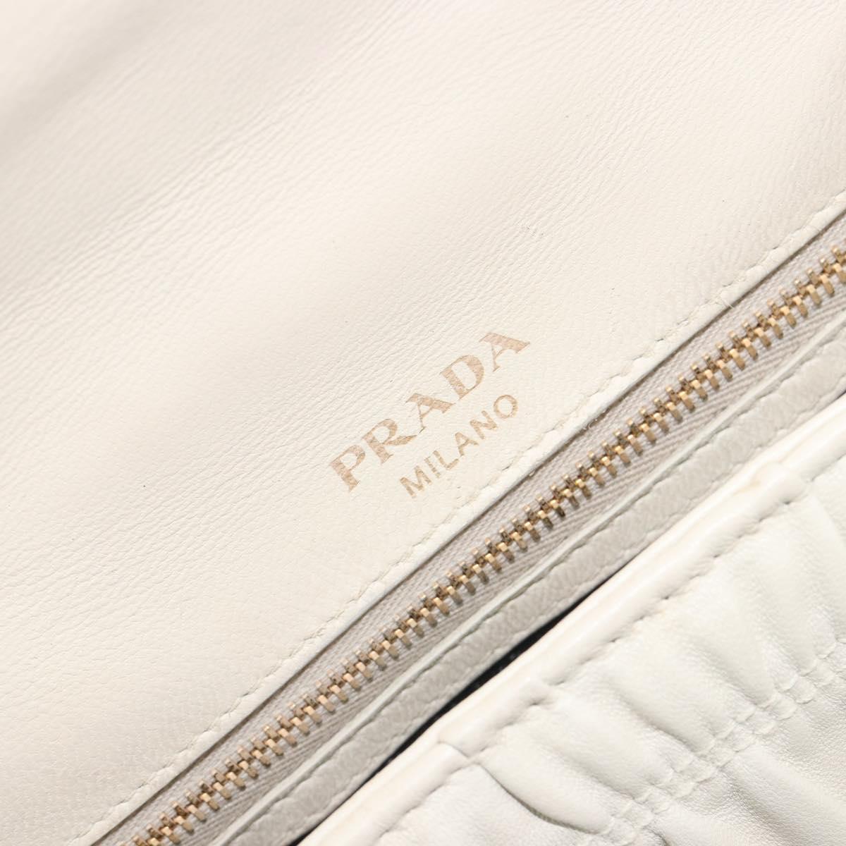 PRADA Gathered Chain Shoulder Bag Leather White Gold Tone Auth 195375V