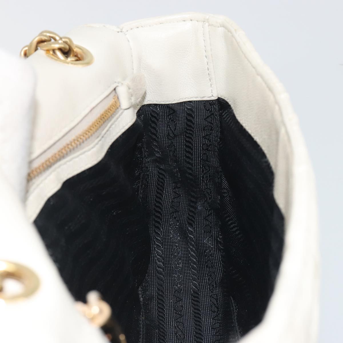 PRADA Gathered Chain Shoulder Bag Leather White Gold Tone Auth 195375V
