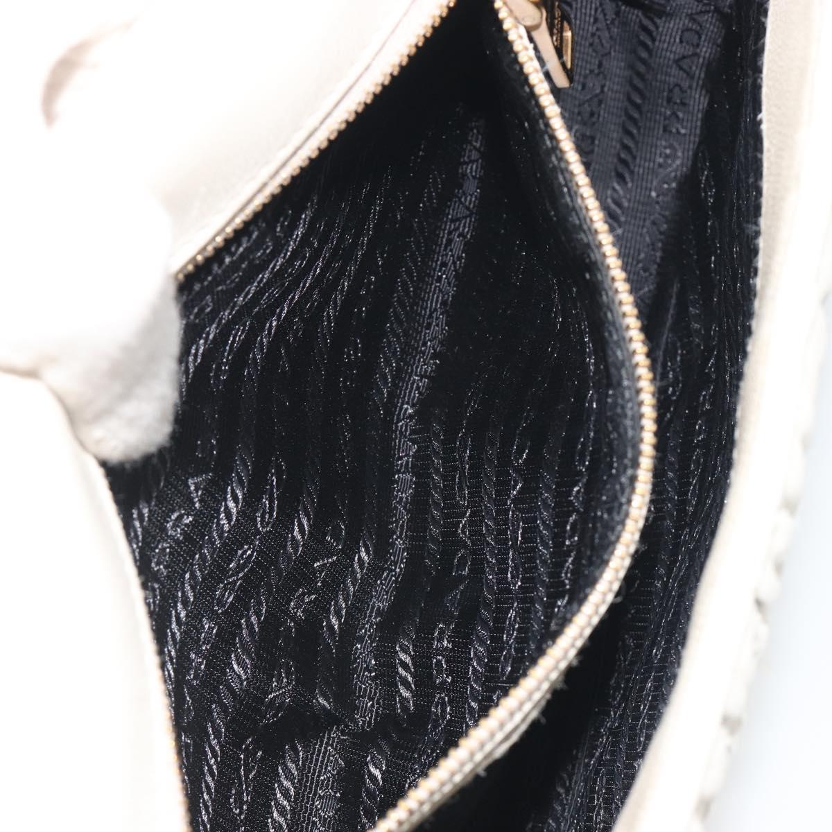 PRADA Gathered Chain Shoulder Bag Leather White Gold Tone Auth 195375V