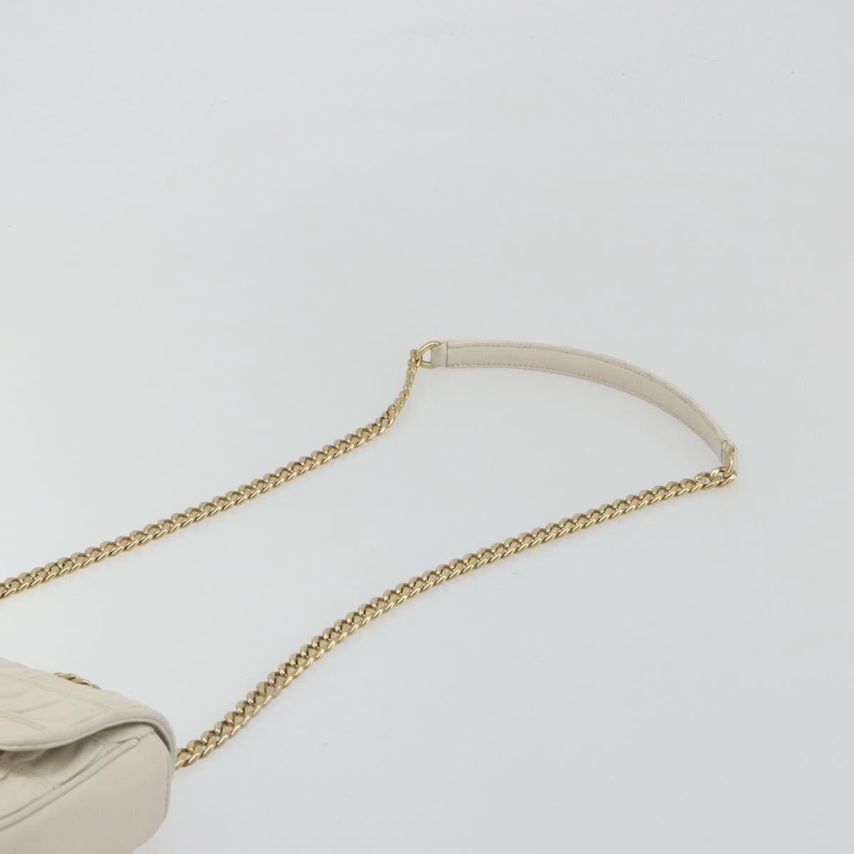 PRADA Gathered Chain Shoulder Bag Leather White Gold Tone Auth 195375V