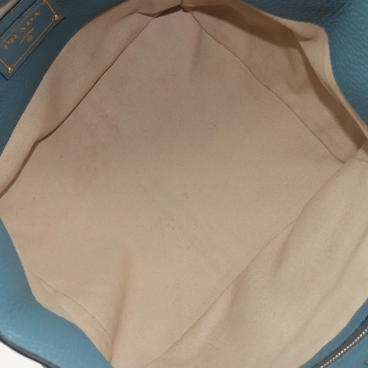PRADA Tote Bag Leather Light Blue Gold Tone Auth 195376V