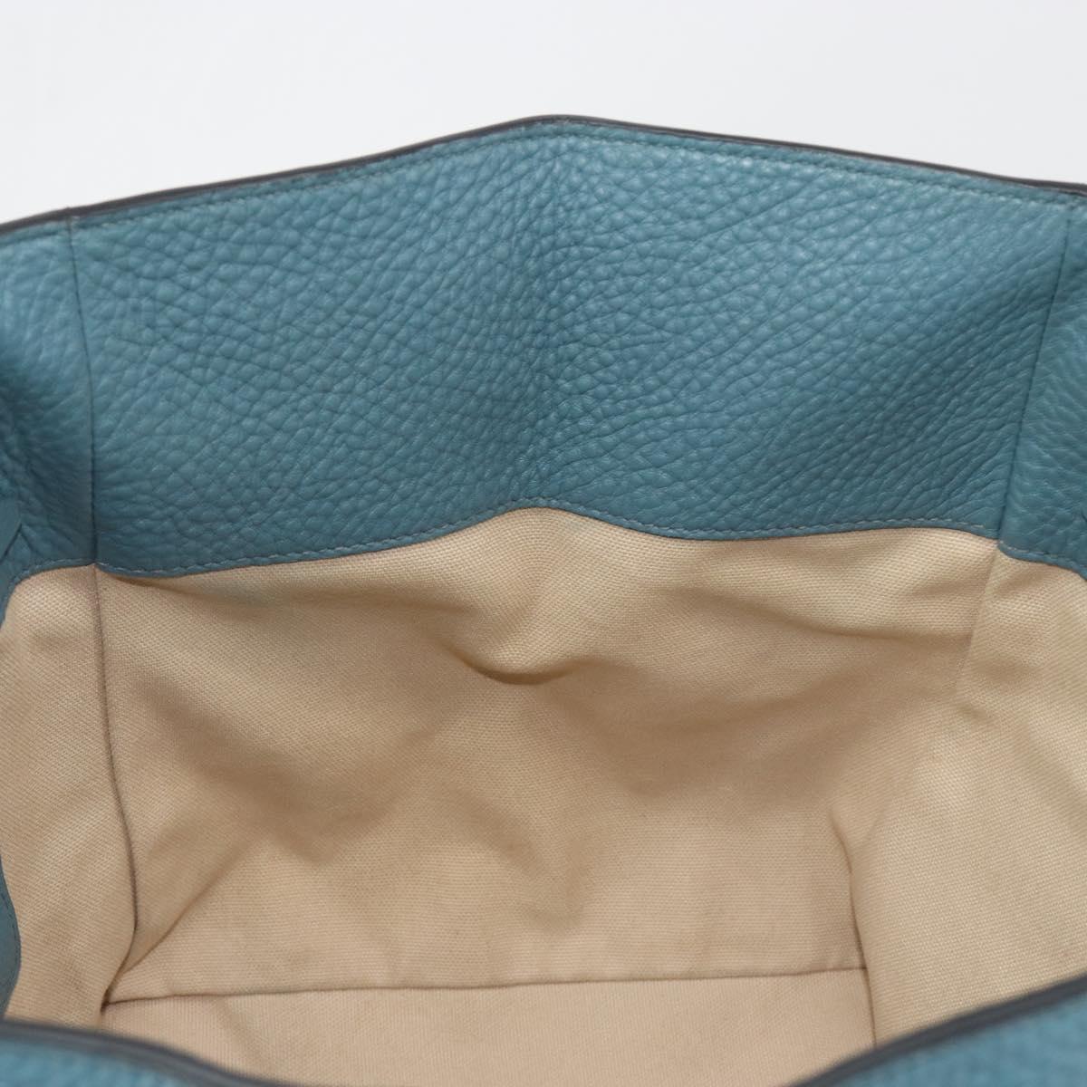 PRADA Tote Bag Leather Light Blue Gold Tone Auth 195376V