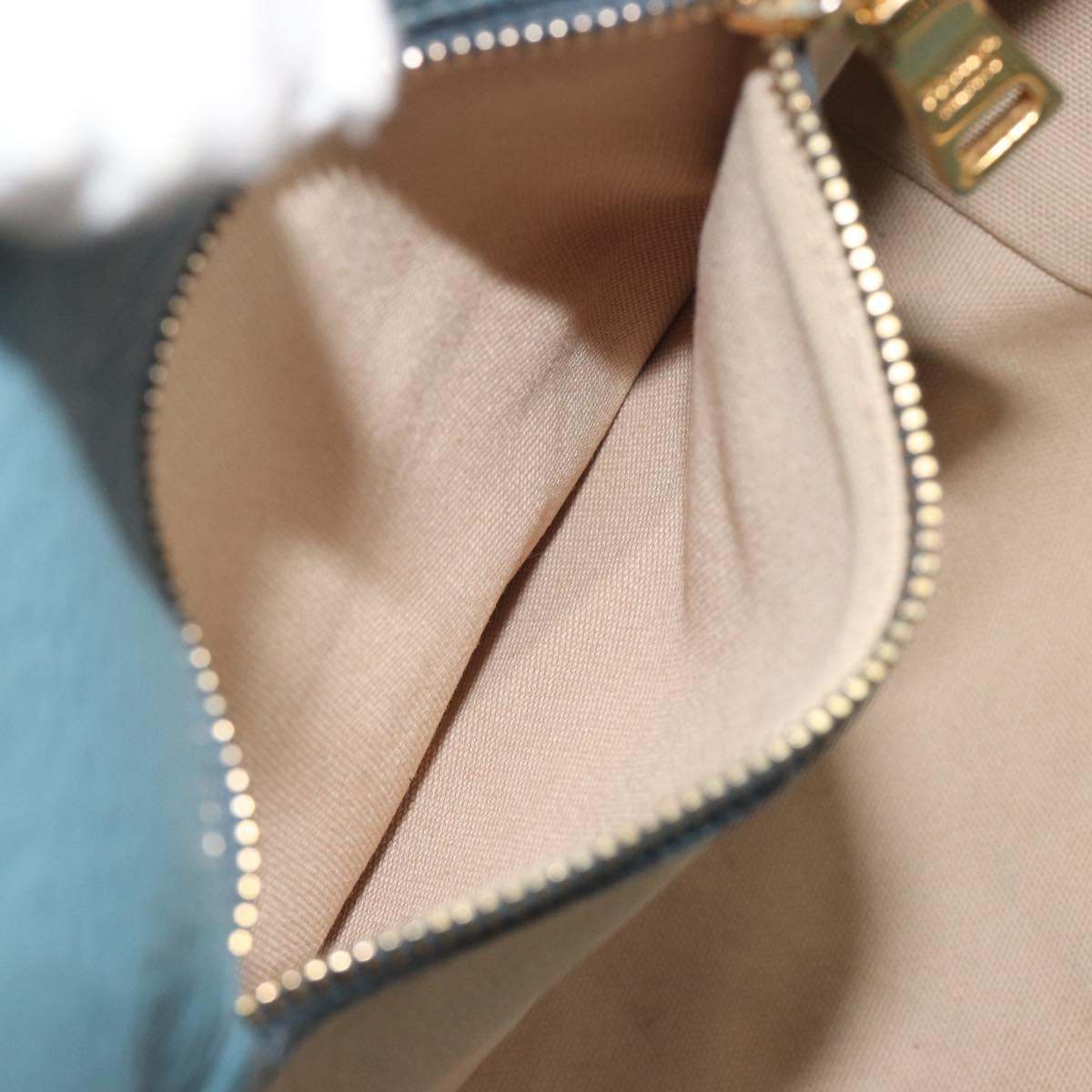 PRADA Tote Bag Leather Light Blue Gold Tone Auth 195376V