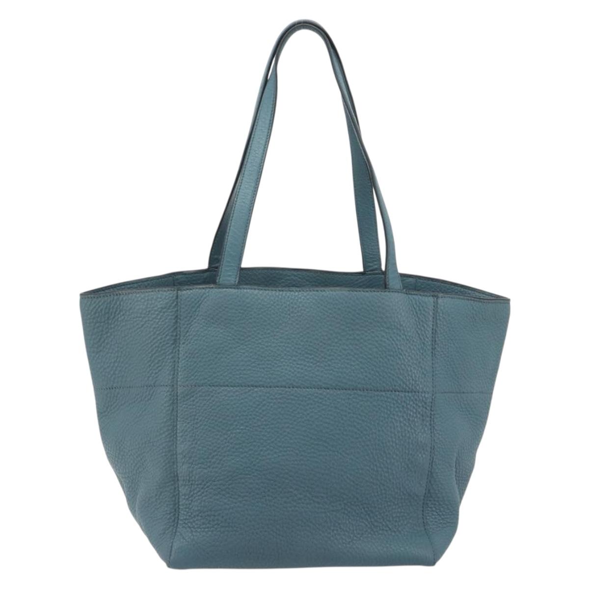 PRADA Tote Bag Leather Light Blue Gold Tone Auth 195376V