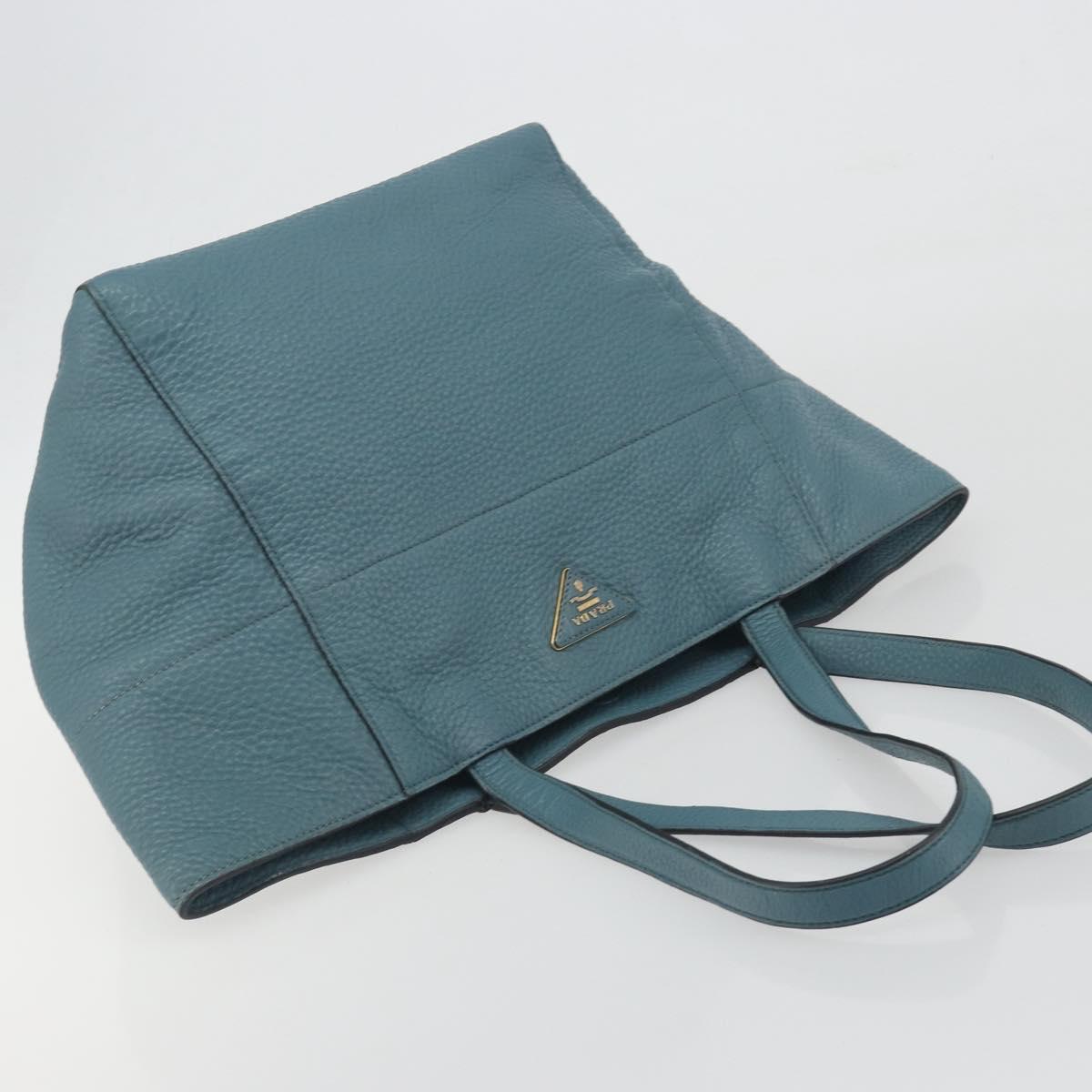 PRADA Tote Bag Leather Light Blue Gold Tone Auth 195376V