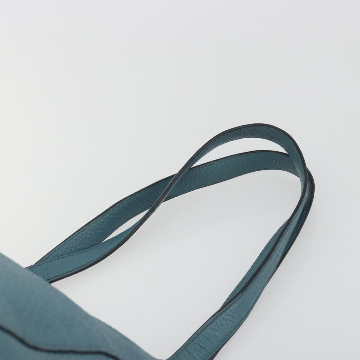 PRADA Tote Bag Leather Light Blue Gold Tone Auth 195376V