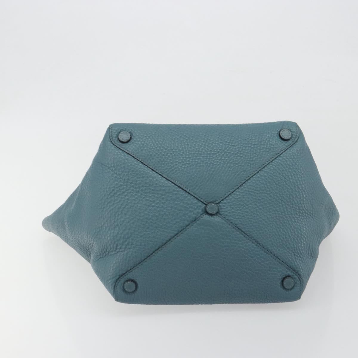 PRADA Tote Bag Leather Light Blue Gold Tone Auth 195376V