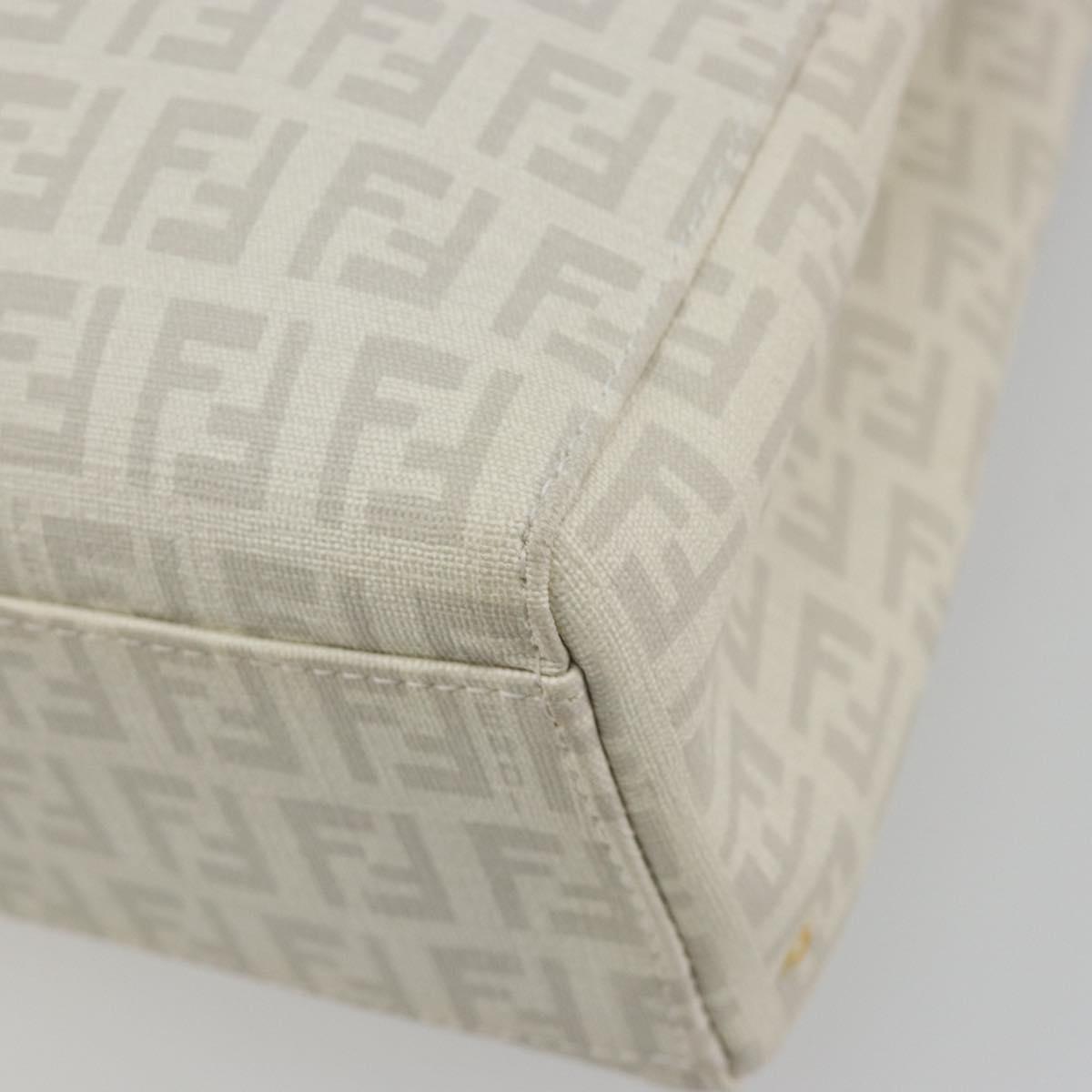 FENDI Zucchino Hand Bag PVC Leather White Silver 8BH132 Auth 195377V