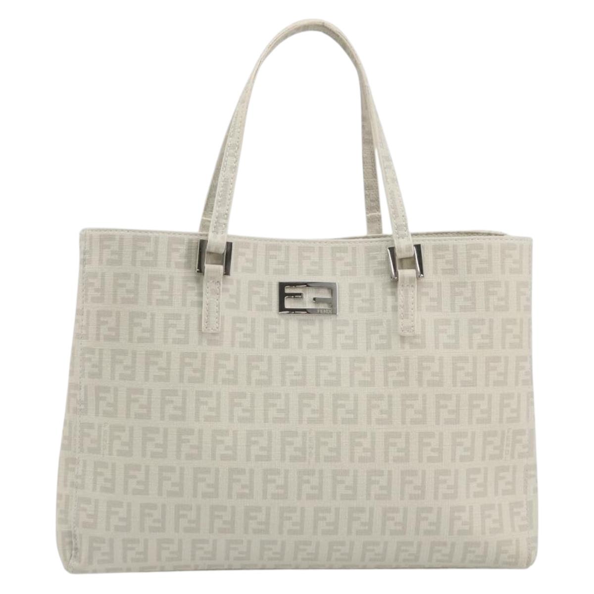 FENDI Zucchino Hand Bag PVC Leather White Silver 8BH132 Auth 195377V