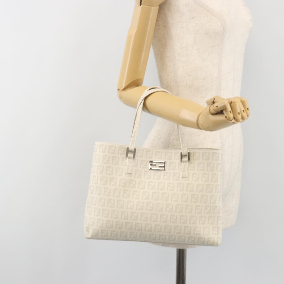 FENDI Zucchino Hand Bag PVC Leather White Silver 8BH132 Auth 195377V