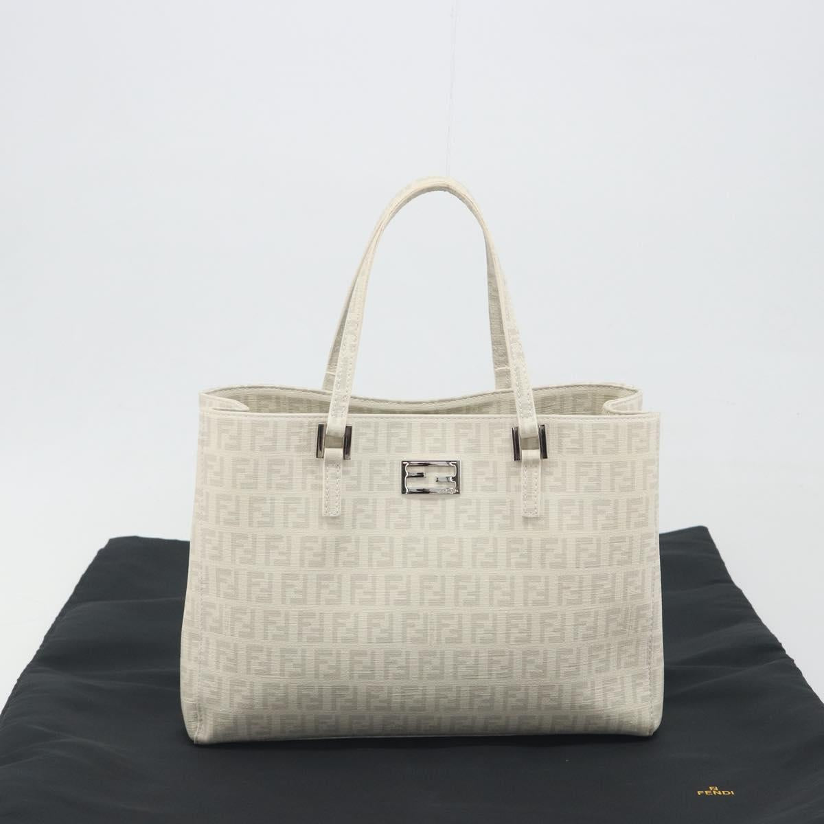 FENDI Zucchino Hand Bag PVC Leather White Silver 8BH132 Auth 195377V