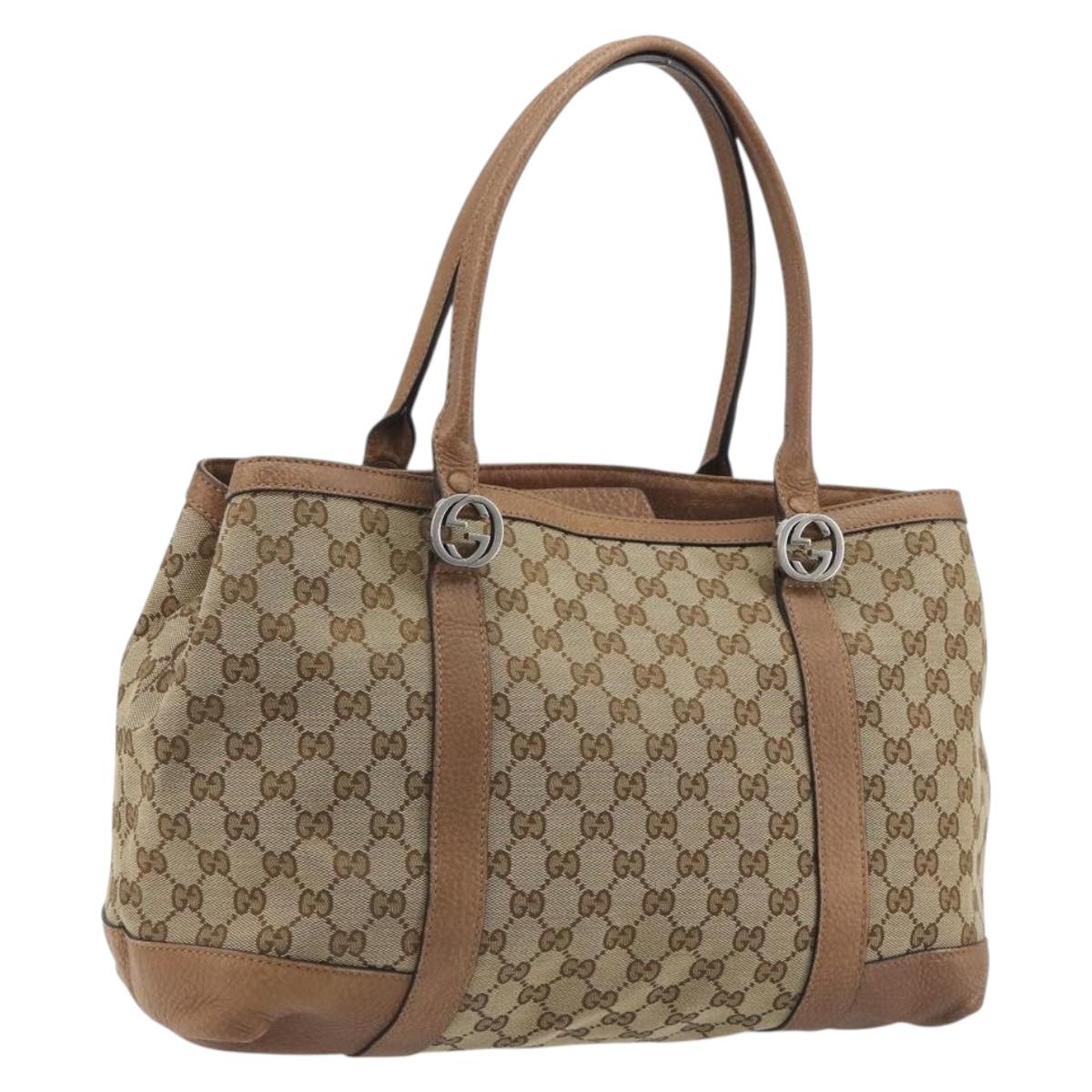 GUCCI GG Canvas Tote Bag Beige Silver 353122 Auth 195380V