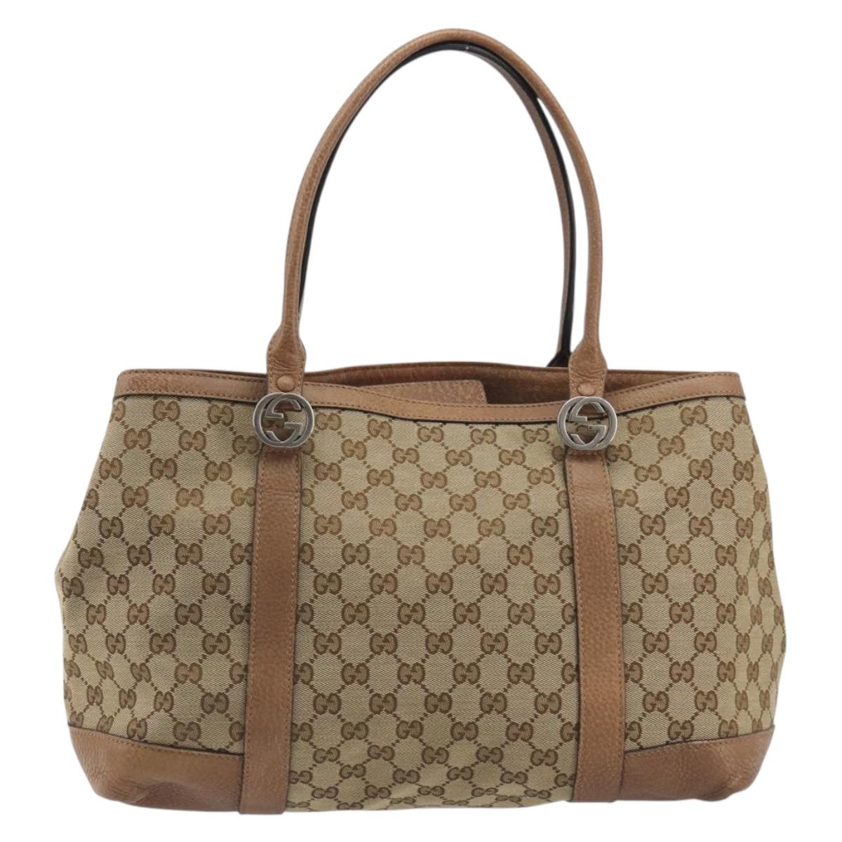 GUCCI GG Canvas Tote Bag Beige Silver 353122 Auth 195380V