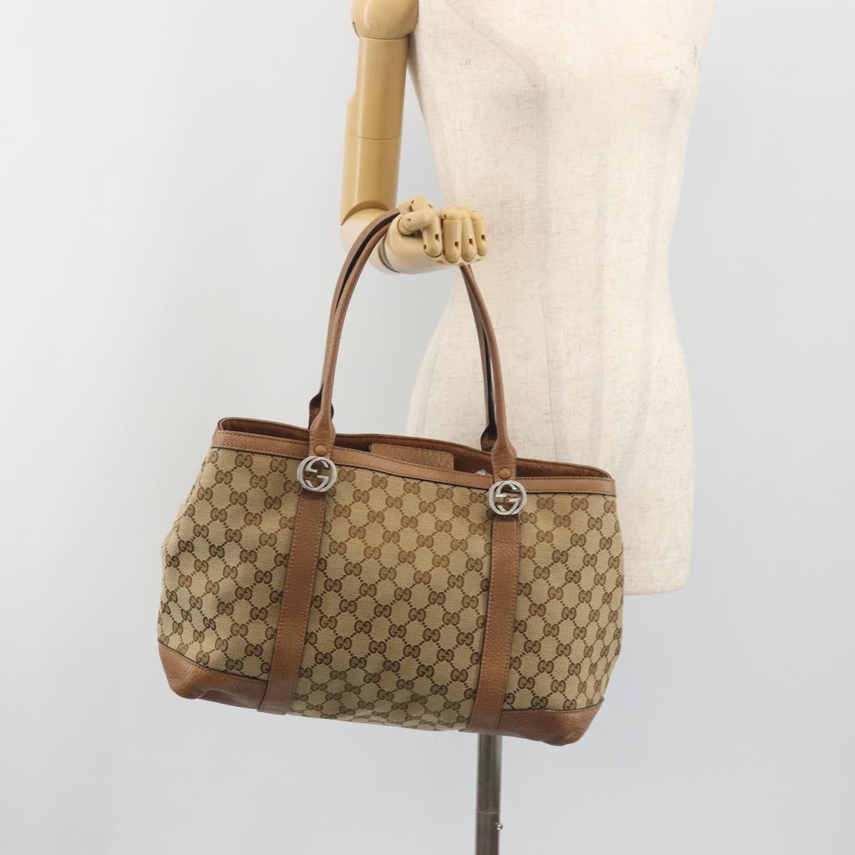 GUCCI GG Canvas Tote Bag Beige Silver 353122 Auth 195380V