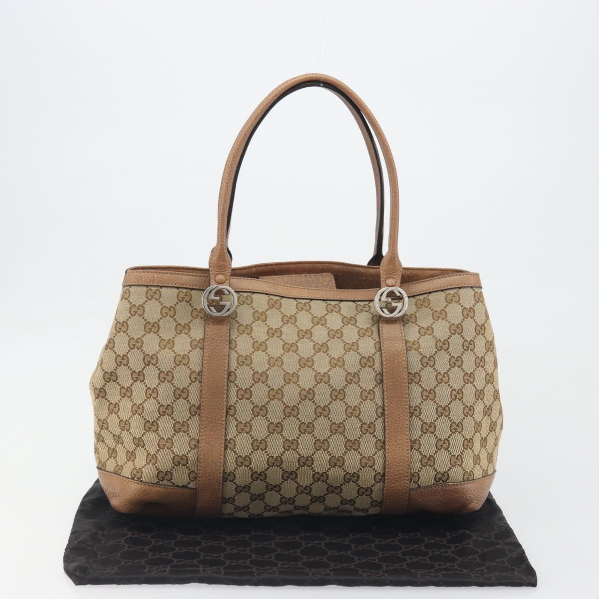 GUCCI GG Canvas Tote Bag Beige Silver 353122 Auth 195380V
