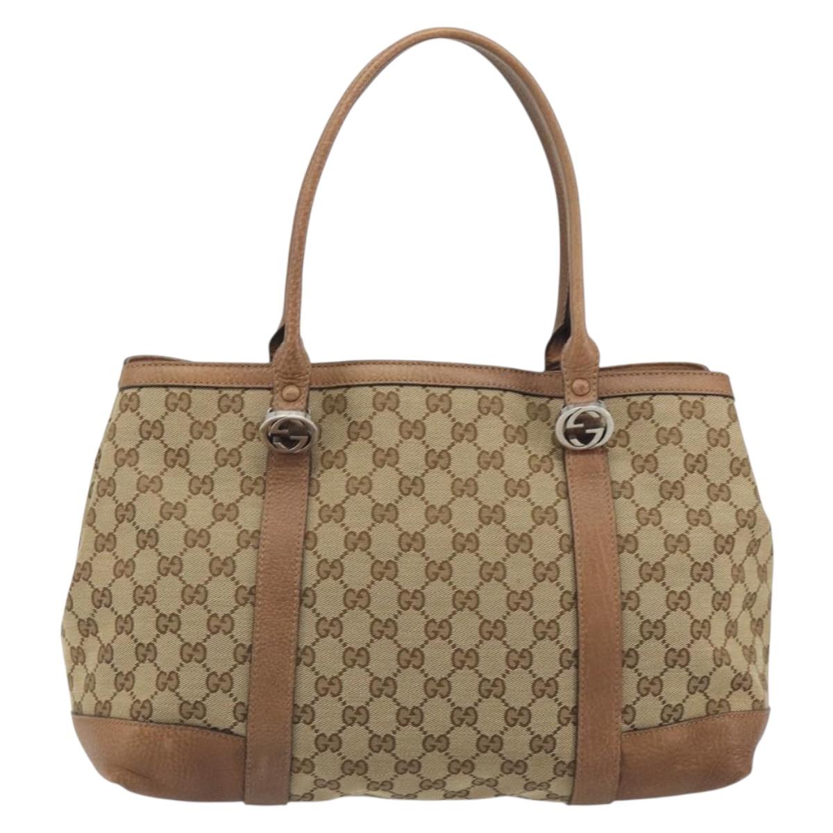 GUCCI GG Canvas Tote Bag Beige Silver 353122 Auth 195380V