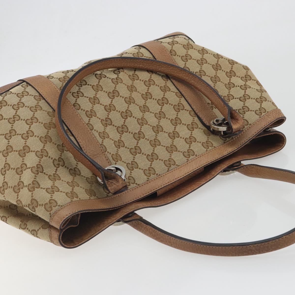 GUCCI GG Canvas Tote Bag Beige Silver 353122 Auth 195380V