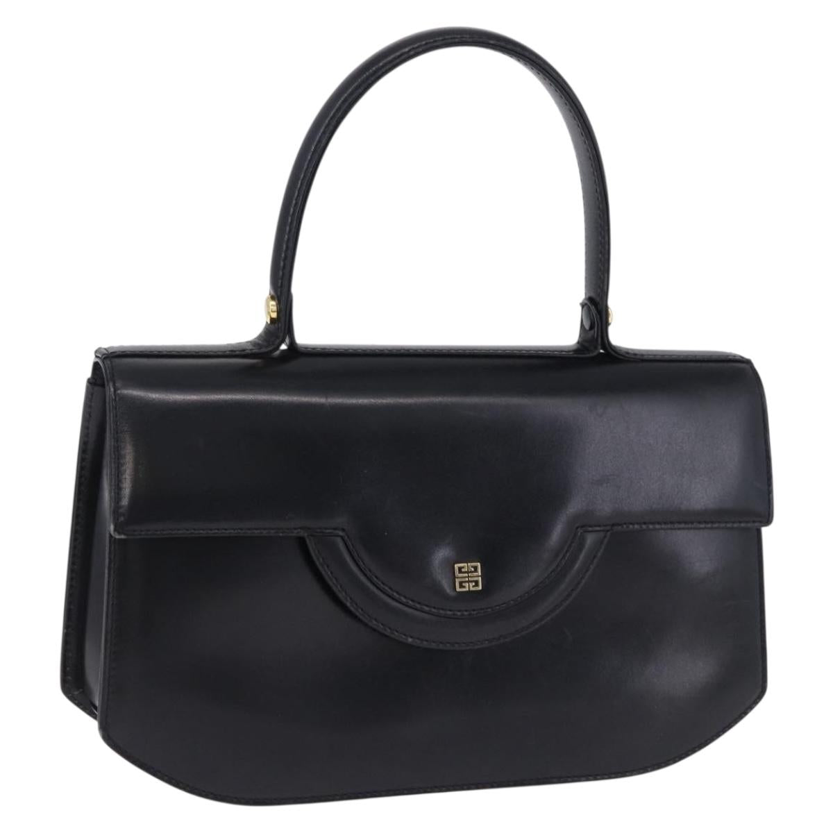 GIVENCHY Hand Bag Leather Black Gold Tone Auth 195382