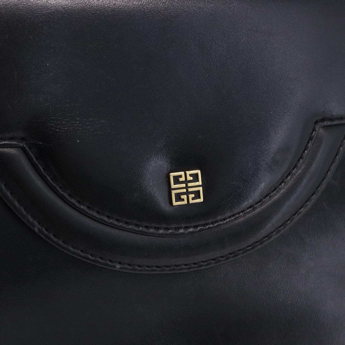 GIVENCHY Hand Bag Leather Black Gold Tone Auth 195382