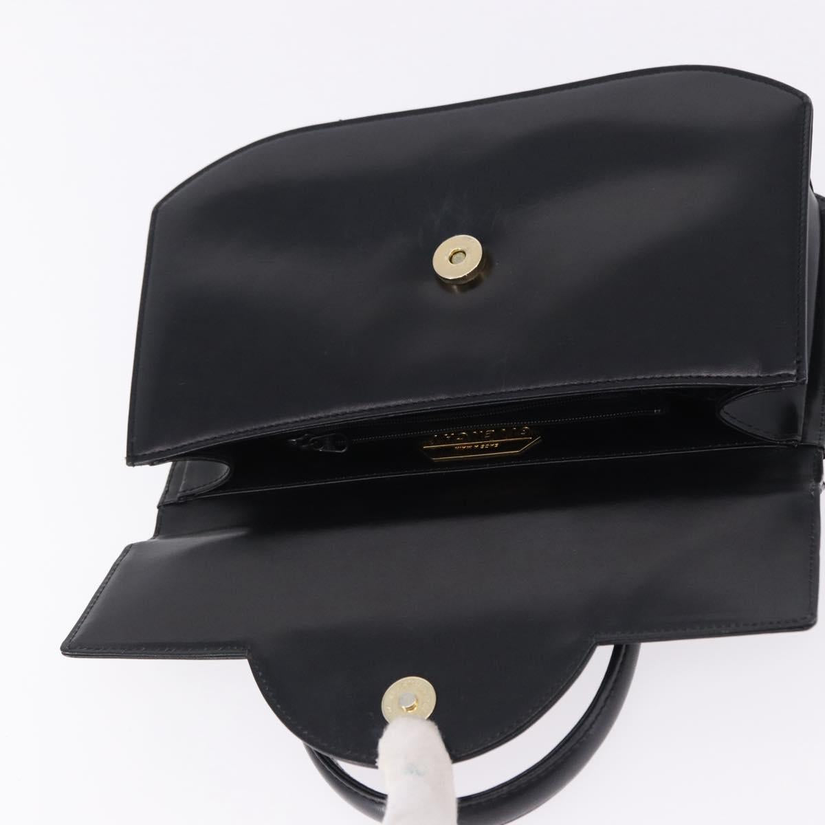 GIVENCHY Hand Bag Leather Black Gold Tone Auth 195382