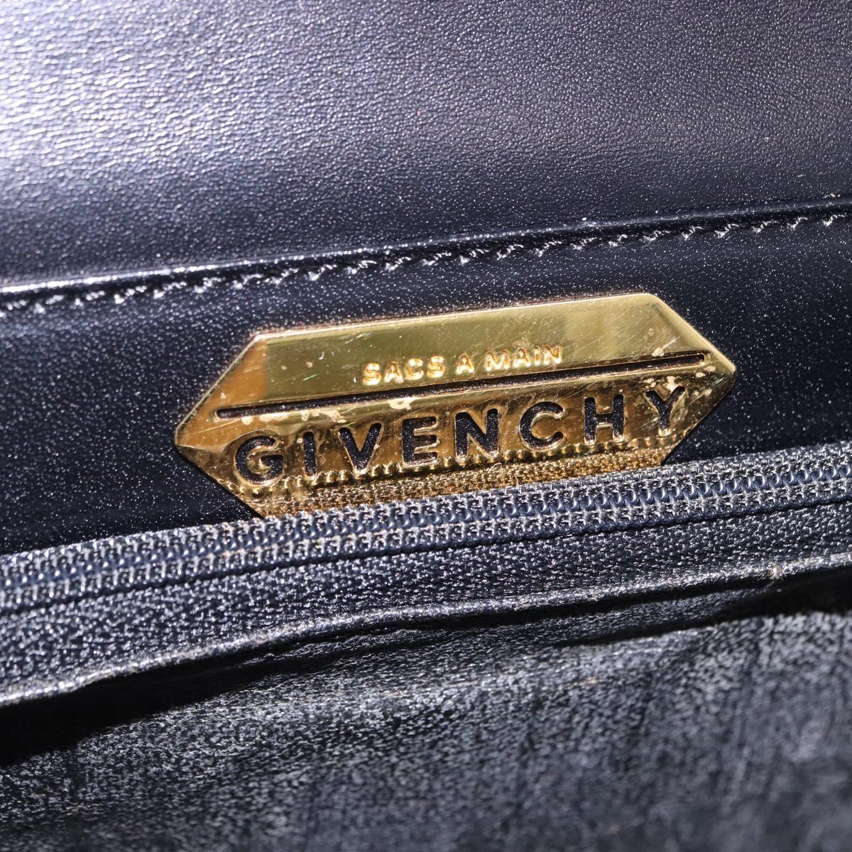 GIVENCHY Hand Bag Leather Black Gold Tone Auth 195382