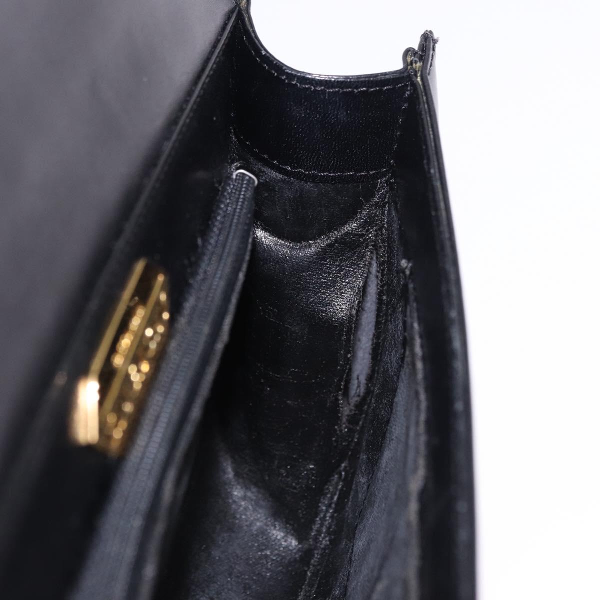 GIVENCHY Hand Bag Leather Black Gold Tone Auth 195382