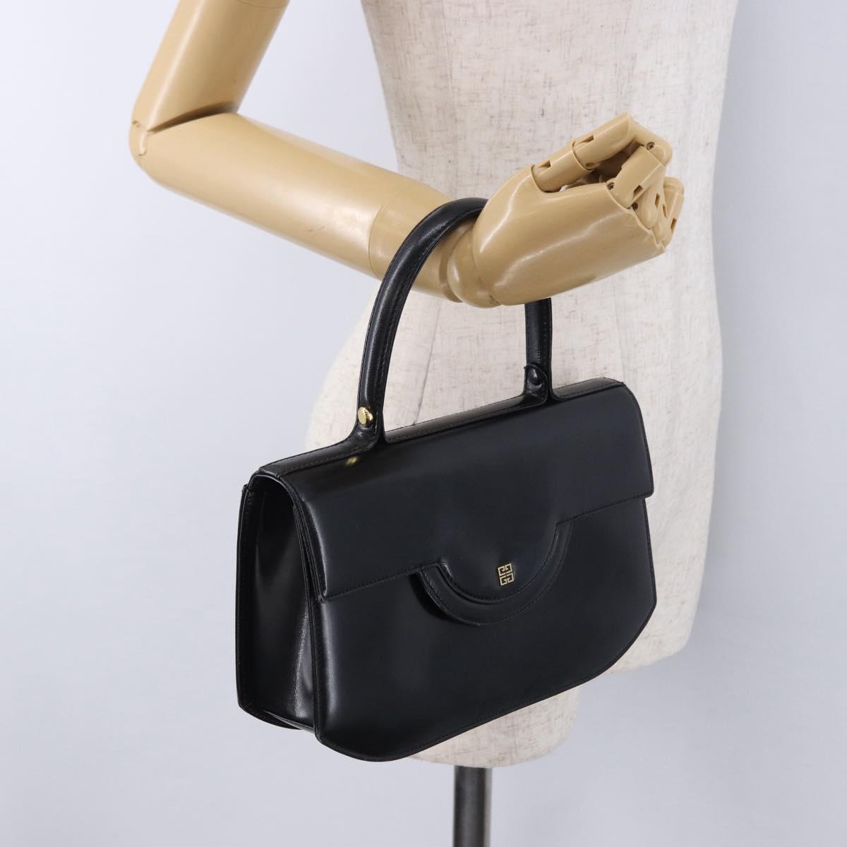GIVENCHY Hand Bag Leather Black Gold Tone Auth 195382