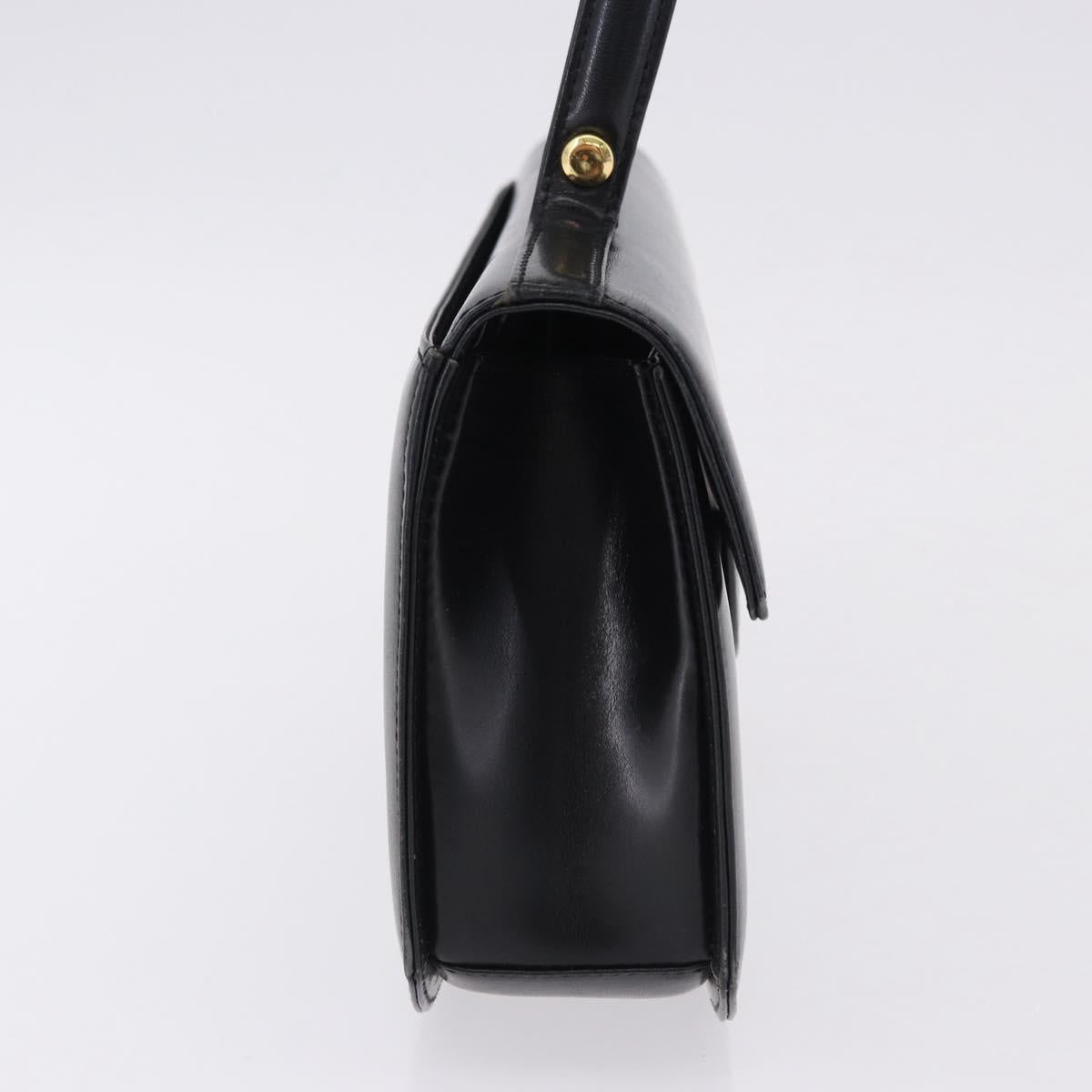 GIVENCHY Hand Bag Leather Black Gold Tone Auth 195382