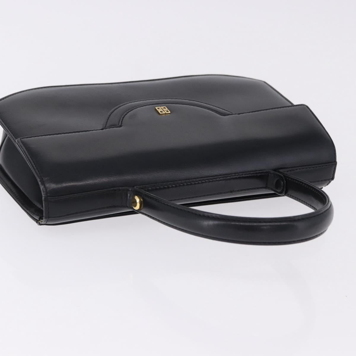 GIVENCHY Hand Bag Leather Black Gold Tone Auth 195382