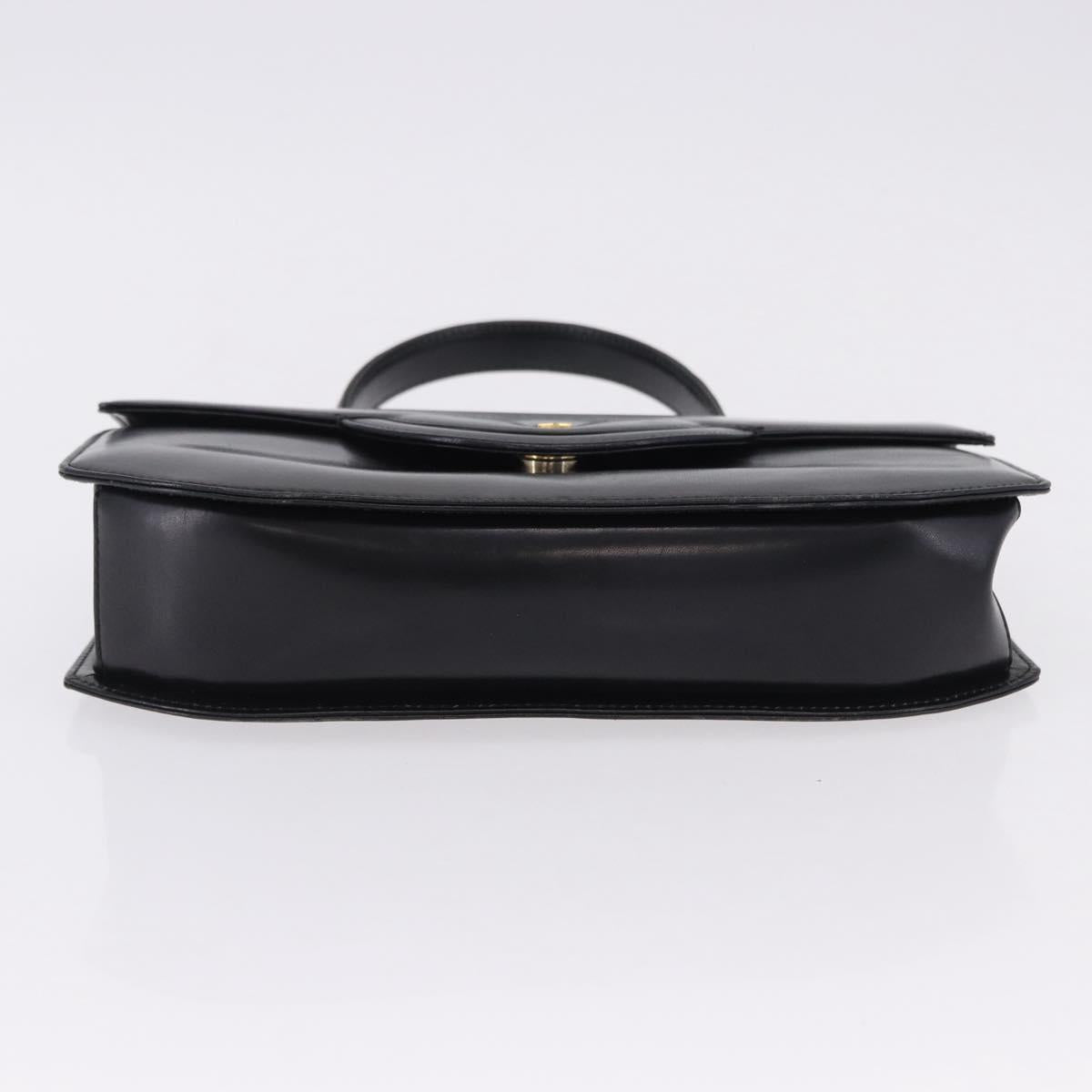 GIVENCHY Hand Bag Leather Black Gold Tone Auth 195382