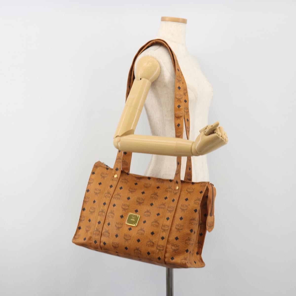 MCM Vicetos Tote Bag PVC Leather Brown Gold Tone Auth 195383