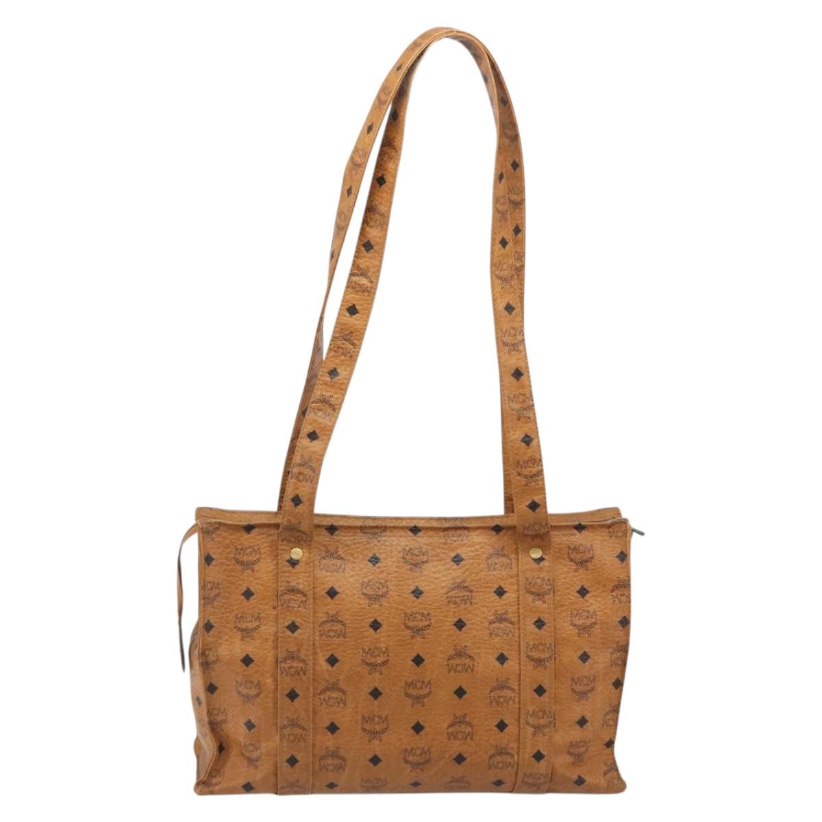 MCM Vicetos Tote Bag PVC Leather Brown Gold Tone Auth 195384