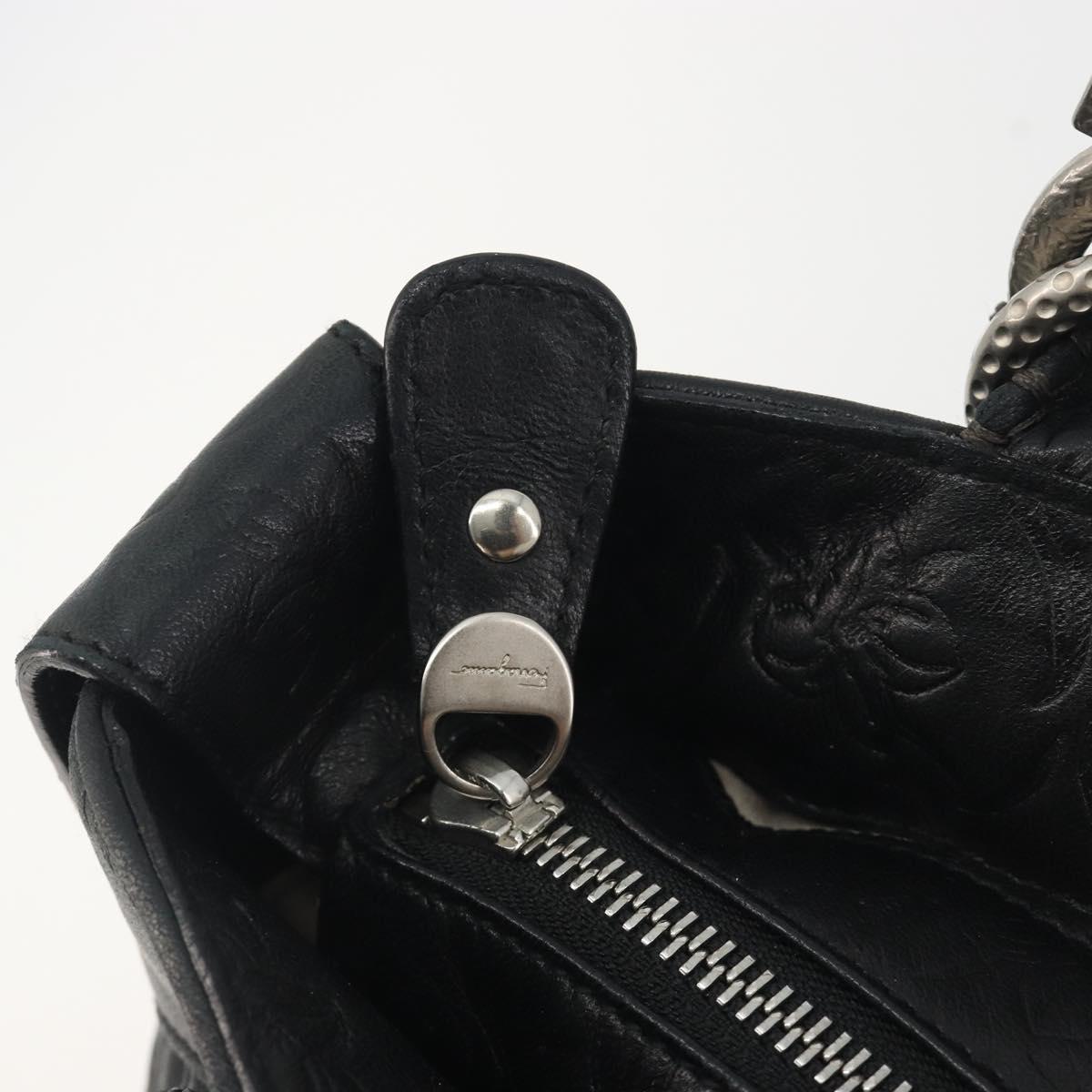 Salvatore Ferragamo Gancini Tote Bag Leather Black Silver Auth 195388A