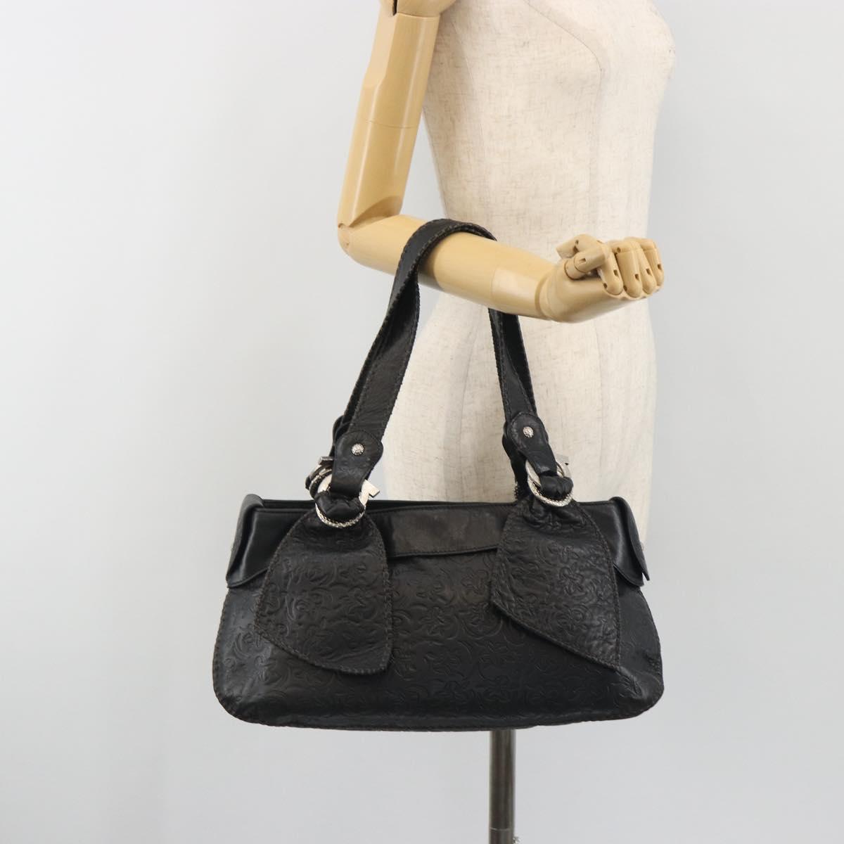 Salvatore Ferragamo Gancini Tote Bag Leather Black Silver Auth 195388A