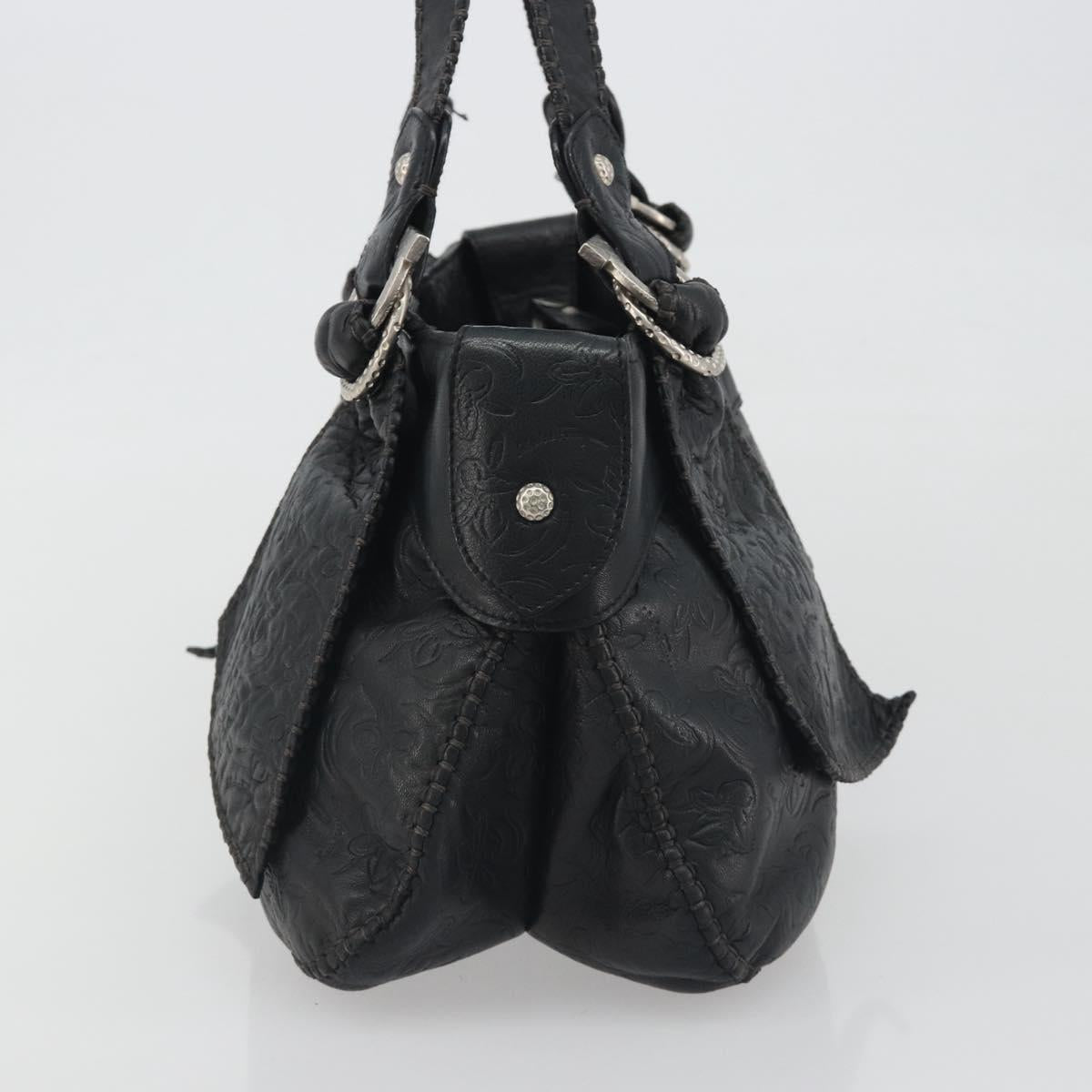 Salvatore Ferragamo Gancini Tote Bag Leather Black Silver Auth 195388A