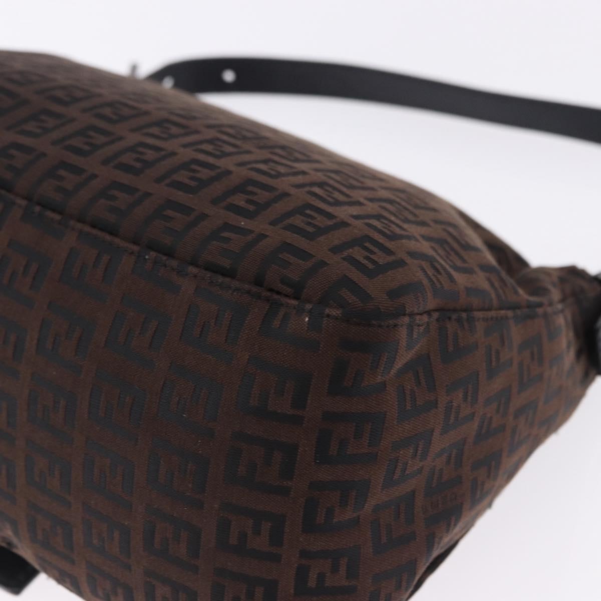 FENDI Zucchino Canvas Mamma Baguette Shoulder Bag Brown Silver Auth 195389V