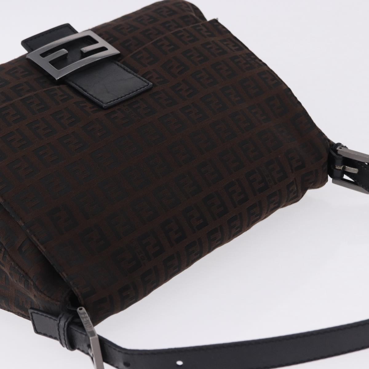 FENDI Zucchino Canvas Mamma Baguette Shoulder Bag Brown Silver Auth 195389V