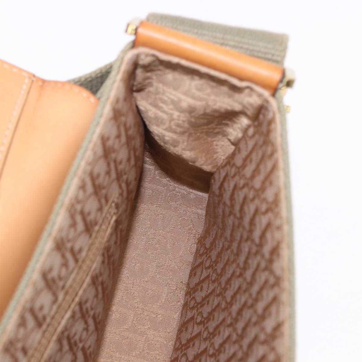 Christian Dior Street Chic Shoulder Bag Canvas Khaki Gold Tone Auth 195390SAV