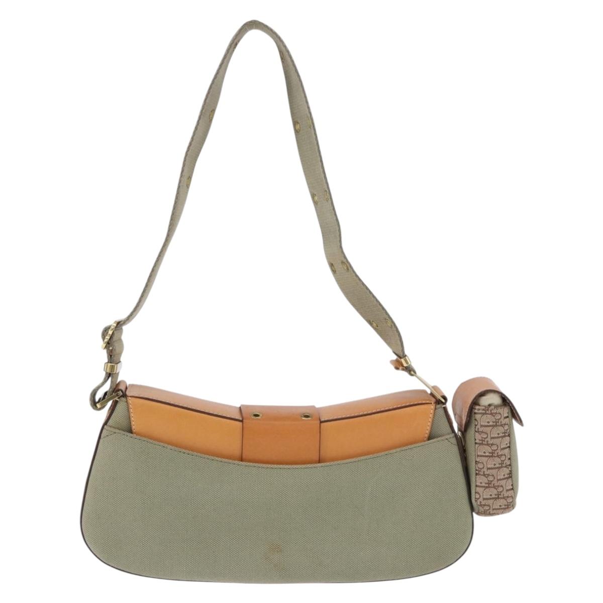 Christian Dior Street Chic Shoulder Bag Canvas Khaki Gold Tone Auth 195390SAV